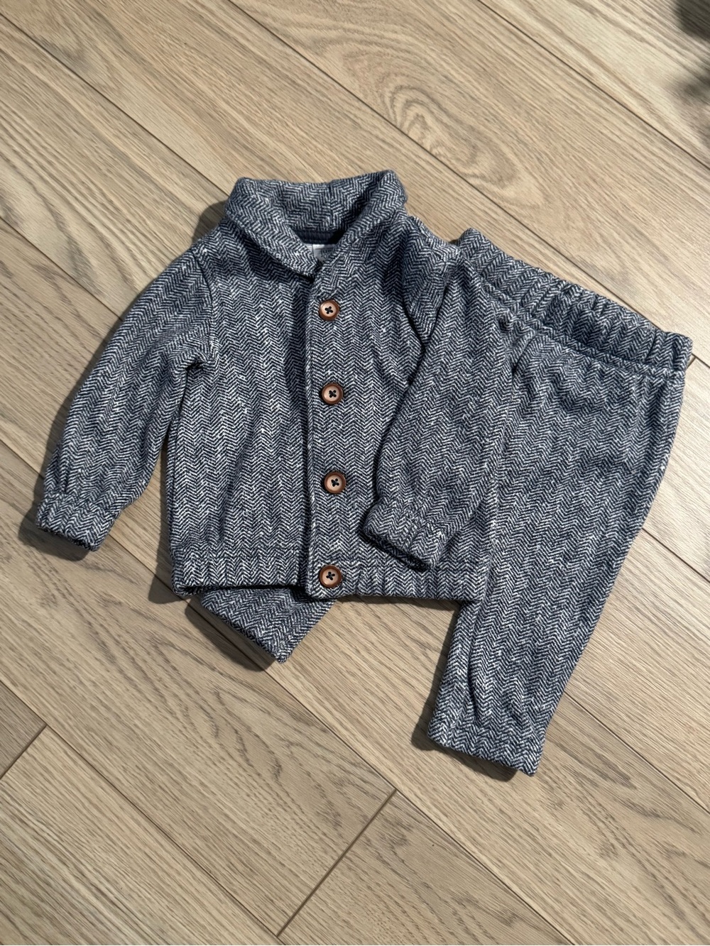 Cozy Herringbone Knit Baby Pants - navy